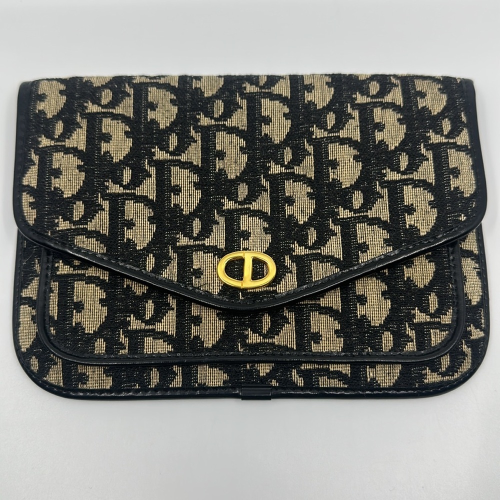 Christian Dior Monogram Black & Tan Envelope Small Clutch Wallet - Picture 2 of 9
